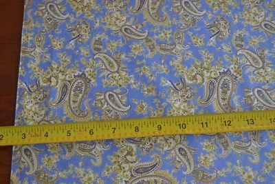 Por 1/2 Jarda, Flora Paisley Bronzeada em Colcha Azul Algodão, Clothworks/Paisley Denim, B890 - Imagem 1 de 4