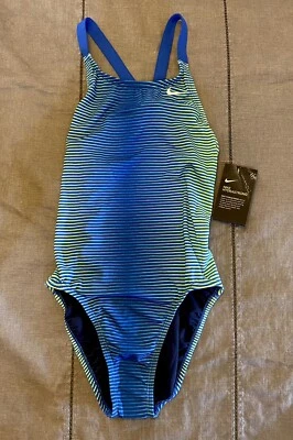 NIKE HYDRASTONG Talla 30/4 Azul Verde Rayas Traje de Baño de Una Pieza Para Mujer NUEVO Foto 1 de 4