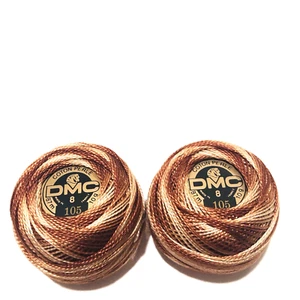 DMC Coton Perle Thread Size 8 Variegated 105 Brown Cream Tan 10g France Lot of 2 - Picture 1 of 8
