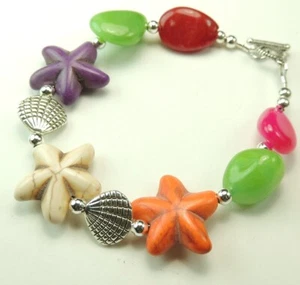 Bracelet Howlite Starfish Shells & Jade Handmade Jewelry - Picture 1 of 1