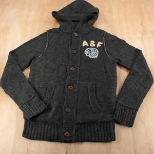 vtg y2k ABERCROMBIE & FITCH hooded wool blend hoodie cardigan sweater MEDIUM tag - Picture 1 of 5