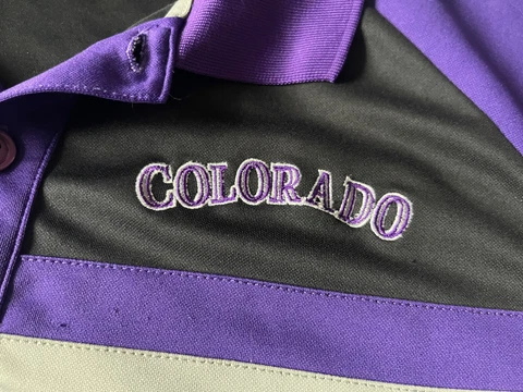 Colorado Rockies Polo Shirt Mens XL Majestic MLB Black Purple Gray Stripes Cover