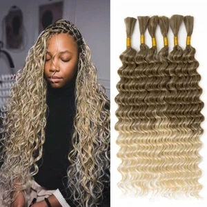 Deep Wave Bulk Hair for Braiding 20 Inch 6 Bundles 200g Natural Black Curly - Picture 1 of 2