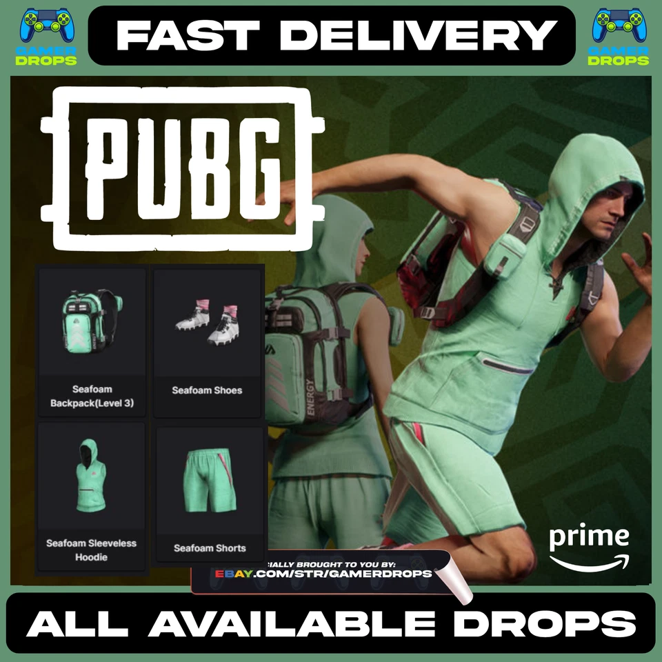 PUBG TWITCH DROPS / PRIME - CONJUNTO DE ESPUMA DE MAR - SUDADERA CON CAPUCHA - BOTAS - MOCHILA - ZAPATOS! Foto 1 de 1