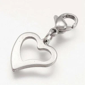 Ciondolo Clip-on SS Bracciale Cuore Aperto Collana Cerniera Portachiavi Segnachiavi - Foto 1 di 2