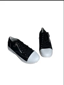 fashion sneakers women Black Canvas Lace Up With Zipper Thick Rubber Size 7 - Bild 1 von 5