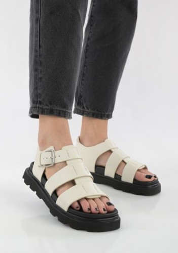 UGG SANDALI CAPITELLE IN PELLE BIANCHI CINTURINO PLATEAU DONNA US 10 EUR 41