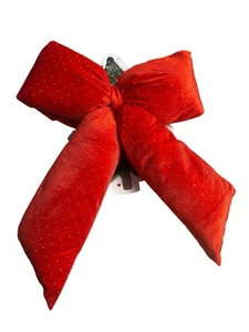 Red Puffy Christmas Bow Velvet Huge Ornamental Decorative Decor NEW Rhinestone - Picture 1 of 5