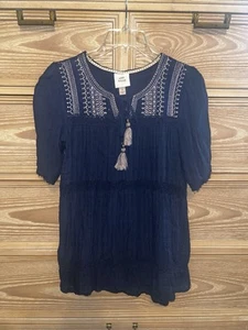 Know Rose Blue Boho Peasant Blouse Top Size Small EUC - Picture 1 of 3