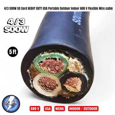 4/3 SOOW SO Cord 5 ft HD USA Portable Outdoor Indoor 600 V Flexible Wire cable - Image 1 of 2