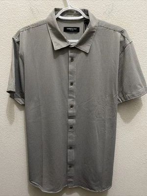 Kenneth Cole Men's Large Chestnut Brown Short Sleeve Knit Shirt Button Down $59 - Image 1 of 4