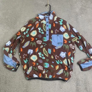 Kavu Pullover Mens Medium Brown Fleece Abstract Leaf Pattern Snap Outdoor Jacket - Picture 1 of 11