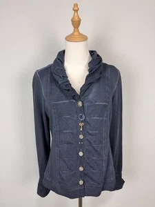 Bottega Jacke blau Langarm individuelle Knöpfe V-Ausschnitt Rüschen italienischer Stil Gr. L - Bild 1 von 17