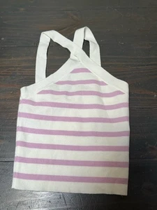 Shein Purple & White Stripe Ribbed Halter Tank Top Women's Size XS High Neck - Picture 1 of 4