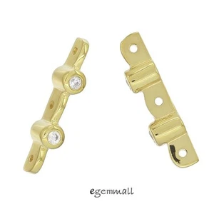 4x Fine 22kt Gold Plated Sterling Silver CZ 3-strand Spacer Bar 18mm #97841 - Picture 1 of 1
