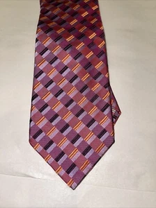 TED BAKER LONDON Orange/Pink, Geometric Squares Jacquard Silk Tie, USA - Picture 1 of 5