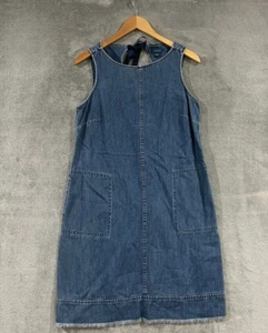 J. Jill Denim Shift Dress Sleeveless Knee Length Pockets Blue Chambray Sz S - Picture 1 of 10