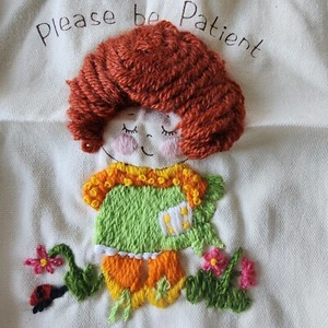 VTG 1979 Handmade Wall Hanging Picture Orange Hair Girl Stitched Embroidery Art - Picture 1 of 11