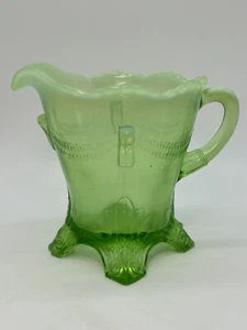 Jefferson Glass Swag with Brackets Green Opalesce Drape Design Creamer *Chips* - Picture 1 of 14