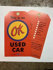 Chevrolet Dealer "OK" Used Car Tag Reproduction Corvette Impala Chevelle Camaro - Picture 1 of 8