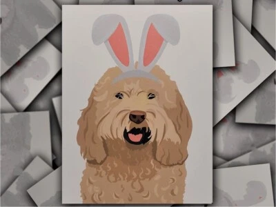 Labradoodle Hand-Drawn Easter Bunny Rabbit Dog Card with Envelope - Image 1 of 4
