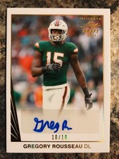 Gregory Rousseau 2021 Leaf Ultimate Draft Gold Auto 10/10 Bills Miami Hurricanes