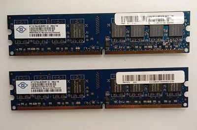 2 Moduli RAM 1GB Nanya NT1GT64U8HB0BY-3C 2xR8 PC2-5300 U-555-12-E1-667 - Immagine 1 di 3