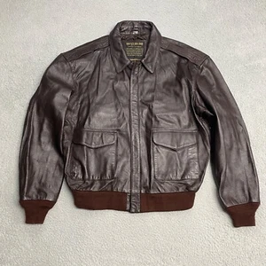 Sportys Pilot Shop Leather Bomber Mens Large Brown Goatskin Flight Jacket Type 2 - Picture 1 of 10