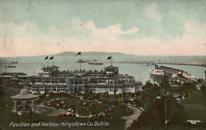 Postal de colección 1908 vista del pabellón y puerto Kingstown Co. Dublín Irlanda - Imagen 1 de 2