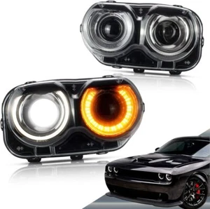 Pair For 2015-2022 Dodge Challenger GT SRT SXT VLAND Headlights LED DRL Headlam - Picture 1 of 13