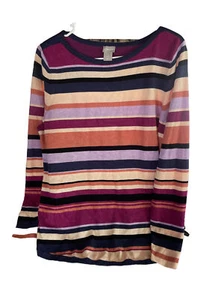 Chicos Size 2 (L) Long Sleeves Blouse Top Stripped Multicolor - Picture 1 of 5