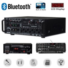 2000w Bluetooth Stereo Amplifier HIFI 2ch Tuner Remote Control USB SD Mic Input