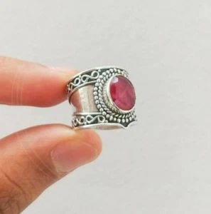 Faceted Red Ruby Ring 925 Sterling Silver Bohemian Ring Unisex Ring Wedding Gift - Picture 1 of 8