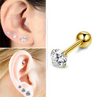 Pair 16G 2Mm-4Mm Cz Gold Steel 4-Prong Set Tragus Earrings Conch Helix Stud Ring