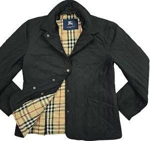 *HOT Women BURBERRY LONDON DIAMOND QUILTED CHECK LINED STRETCH BLACK Jacket 40 M - Picture 1 of 19