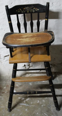 Antique Childs Wooden Black Highchair-over 50 years old Cover
