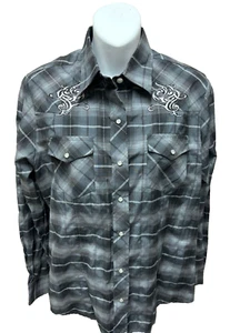 Cedar Rose Womens Western Shirt Size Medium  Long Sleeve Pearl Snap Gray Plaid - Picture 1 of 12