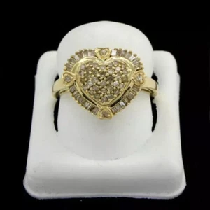 2Ct Round Cut Lab Created Diamond 14K Yellow Gold Plated Engagement Heart Ring - Picture 1 of 7