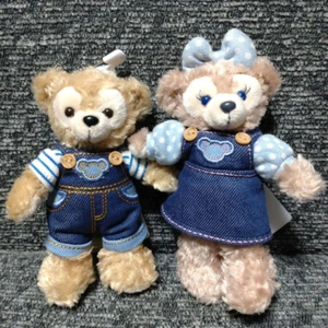 Tokyo Disney Sea Japan Bear Duffy & ShellieMay Plush Doll Denim Overalls New - Picture 1 of 2