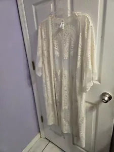 NWT Time & Tru Cream Bathing Suit Cover Up Crochet Kimono Size S/M - Picture 1 of 5