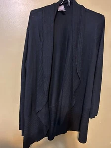 Chicos Top Womens Large 2 Black Open Front Cardigan Topper Stretch Rayon - Picture 1 of 8