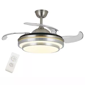 42" Retractable Ceiling Fan Lamp 3 Color LED Chandelier Light W/ Remote New - Picture 1 of 11
