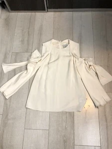 Helmut Lang Womens Sleeve Tie Top Ivory cream Size 2 cold shoulder blouse silk - Picture 1 of 15