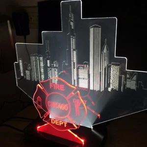 Man Cave, Chicago Fire Department, Led Desktop/Bar Top Lamp - Picture 1 of 1
