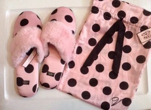 Zapatillas Victoria's Secret House talla L (9-10) rosa y negro a lunares bolsa de transporte - Imagen 1 de 10