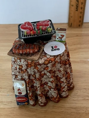 Artisan Artist Made Dollhouse Miniature Skirted BBQ Table 1:12 OOAK - Image 1 of 4
