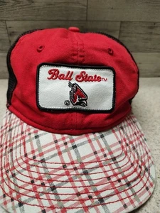 Vintage Ball State Cardinal NCAA Men's Red Mesh Trucker Hat Adjustable Plaid Cap - Picture 1 of 10