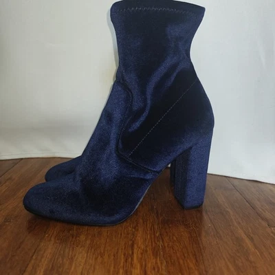Botas meia Steve Madden feminina tamanho 10 edição azul marinho veludo salto alto meia panturrilha - Imagem 1 de 4