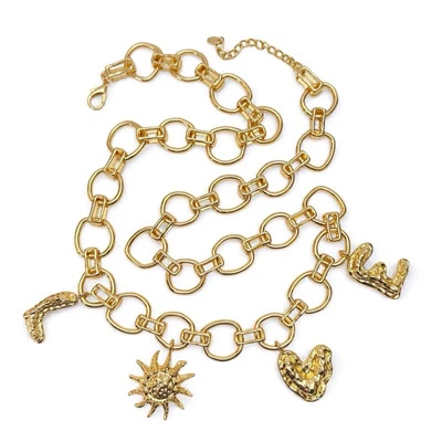 ZARA Love Charm Corazón Ráfaga de Sol Metal Dorado Cadena Eslabón Cinturón 39”-42” Foto 1 de 4