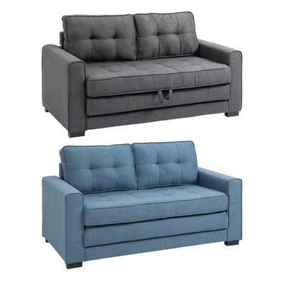 Schlafsofa Klappsofa 2-Sitzer Sofa mit Schlaffunktion Leinen-Touch Holz - Bild 1 von 3